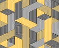 3D dimensional lined cubes seamless pattern, geometric endless texture with lines and boxes, architecture theme, black and yellow