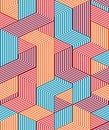 3D dimensional lined cubes seamless pattern, geometric endless texture with lines and boxes, architecture theme, colorful graphic