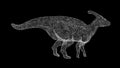 3D dinosaur Parasaurolophus on black background. Object made of shimmering particles. Wild animals concept. For title