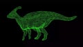 3D dinosaur Parasaurolophus on black background. Object made of shimmering particles. Wild animals concept. For title