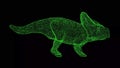 3D dinosaur Protoceratops on black background. Object made of shimmering particles. Wild animals concept. For title