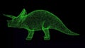 3D dinosaur Triceratops on black background. Object made of shimmering particles. Wild animals concept. For title, text Royalty Free Stock Photo