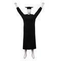 3d diploma graduation figure pose with cap and gown. And raising his hands up Royalty Free Stock Photo