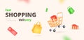 3d discounted shipping. Online shopping promotion banner, shop logistics or fast speed delivery concept commerce mobile