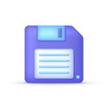 3D Diskette icon isolated on white background. Online data storage, memory device, save files and backup