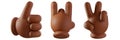 3d diverse hand gestures icon set. African American hands showing gestures such as peace, thumb up, rock hand isolated