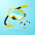 3d Diving Mask and Snorkel with Fish Set Cartoon Style. Vector Royalty Free Stock Photo