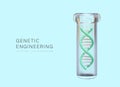 3D DNA double helix in transparent test tube. Experiments on living nature