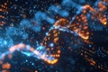 A 3D DNA strand displays a blend of glowing binary code and digital data streams, illustrating the intersection of Royalty Free Stock Photo