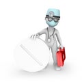 3d doctor and big white pill Royalty Free Stock Photo