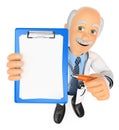3D Doctor with blank clipboard and a pen