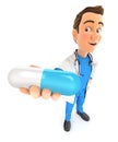 3d doctor holding a capsule