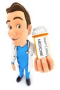 3d Doctor Holding Medicine Pills Bottle