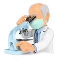 3D Doctor looking through a microscope. Investigator