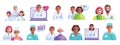 3D doctor patient icon set, medical vector clinic cartoon character, professional diverse team.