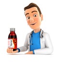 3d doctor presenting big syrup bottle