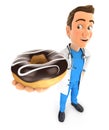 3d doctor standing and holding donut