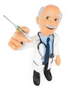 3D Doctor with a syringe. Vaccine concept