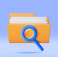 3D Document Folder with Magnifying Glass Royalty Free Stock Photo