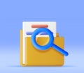 3D Document Folder with Magnifying Glass Royalty Free Stock Photo