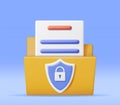 3D Document Folder with Padlock in Shield Royalty Free Stock Photo