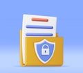 3D Document Folder with Padlock in Shield Royalty Free Stock Photo