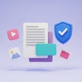 3D Document Icon Surrounded by Media and Security Symbols on a Light Purple Background Royalty Free Stock Photo