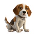 3D Dog Puppy beagle breed sitting white background. Avatar