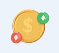 3D Dollar coin money financial for online shopping, online payment Dollar coin with payment protection. 3d vector render