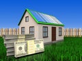 3d dollars over lawn and fence Royalty Free Stock Photo