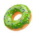 3d donut with sprinkles, isolated on a white background. Doughnut with green glaze, 3d render Royalty Free Stock Photo