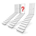 Doors, stairs, question mark concept - 3D illustration Royalty Free Stock Photo