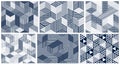 3D dotted cubes seamless patterns vector backgrounds set, dots dimensional blocks, architecture and construction, geometric