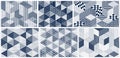 3D dotted cubes seamless patterns vector backgrounds set, dots dimensional blocks, architecture and construction, geometric