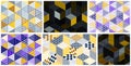 3D dotted cubes seamless patterns vector backgrounds set, dots dimensional blocks, architecture and construction, geometric