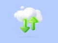 3d download cloud. Clouds storage service for mobile or computer, arrow down load upload data backup shelf loading