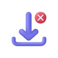 3D Download icon with cross mark. Unsuccessful download concept. Load internet data symbol.