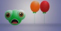 3D drawing green frog with 2 balloons