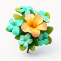 Tropical Flowers 3d Cartoon Set With Luminous Style