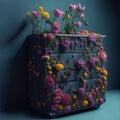 3D Dresser Made Of Spring Flowers On A Flat Bright Floor, created with Generative AI technology Royalty Free Stock Photo