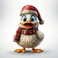 3d Cartoon White Duck With Red Nose And Santa Hat
