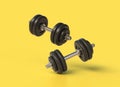 3d dumbbells in a realistic style. decoration for banners or posters on a sports or fitness theme. illustration on yellow