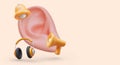 3D ear, headphones, bell, loudspeaker. Examination of hearing organs, audiometry