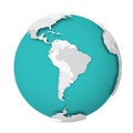 3D Earth globe with blank political map dropping shadow on blue green seas and oceans. Vector illustration Royalty Free Stock Photo