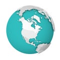 3D Earth globe with blank political map dropping shadow on blue green seas and oceans. Vector illustration Royalty Free Stock Photo