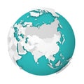 3D Earth globe with blank political map dropping shadow on blue green seas and oceans. Vector illustration Royalty Free Stock Photo