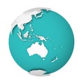 3D Earth globe with blank political map dropping shadow on blue green seas and oceans. Vector illustration Royalty Free Stock Photo