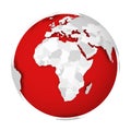 3D Earth globe with blank political map dropping shadow on red seas and oceans. Vector illustration Royalty Free Stock Photo
