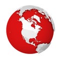 3D Earth globe with blank political map dropping shadow on red seas and oceans. Vector illustration Royalty Free Stock Photo