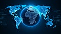 3D Earth Globe with Digital Network Lines and Bright Blue World Map Royalty Free Stock Photo